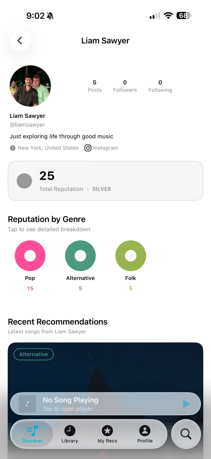 SleptOn Profile screen showing user reputation and stats